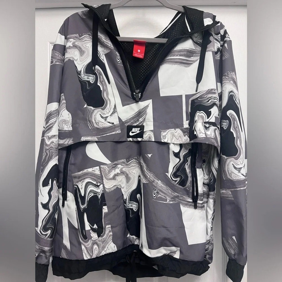 Nike Jacket Marble Smoke Print Half-Zip Hooded Pullover Windbreaker Womens L - Picture 3 of 6